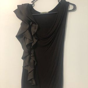 Black tank with one shoulder detail.